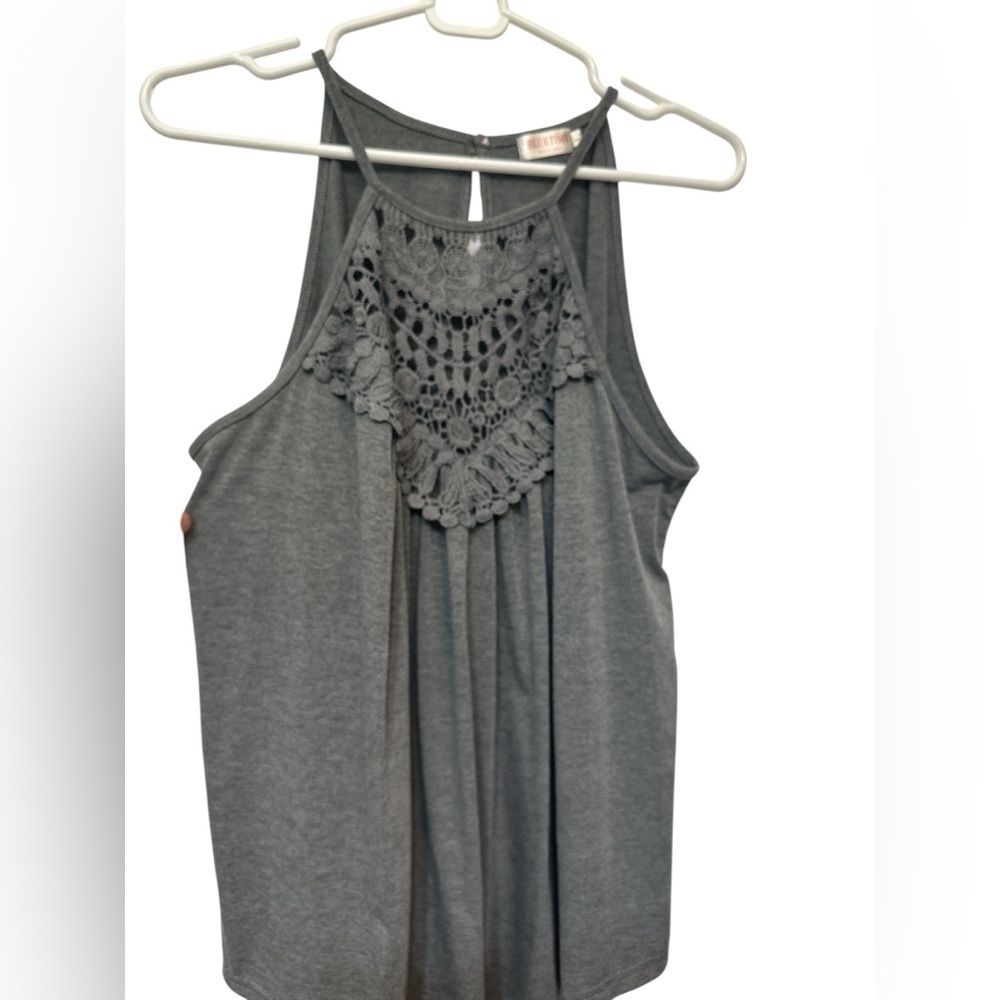 Bluetime Gray Sleeveless Lace Detail Tank Top NWOT